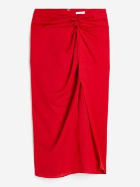 H&M red knot-detail skirt